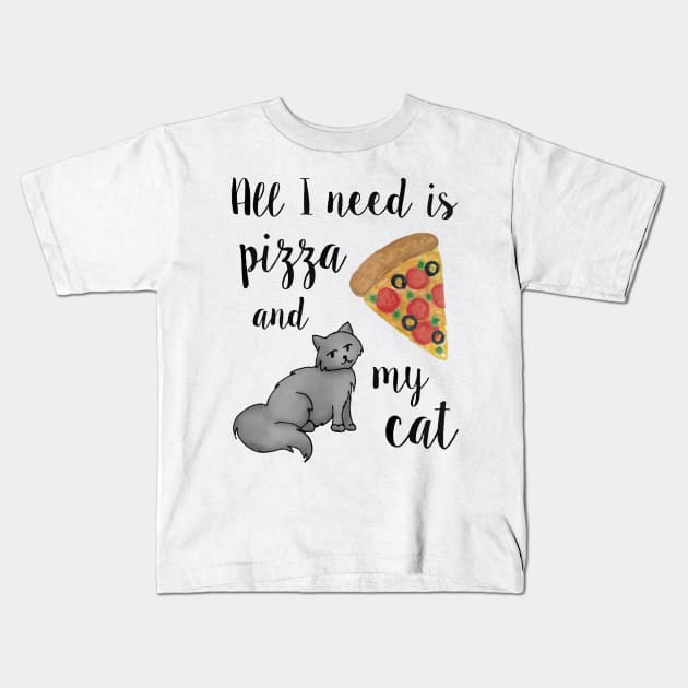 All I Need is Pizza and my Cat Kids T-Shirt by julieerindesigns